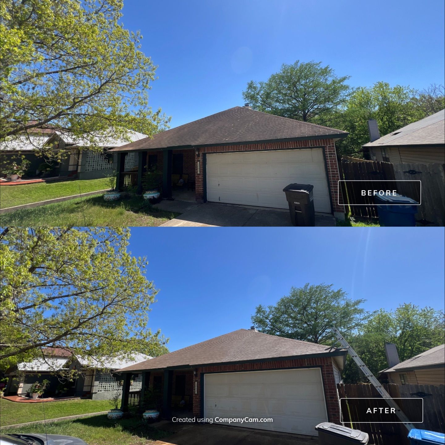 Roof Soft Washing – Asphalt Shingles (Front-Facing Section) | San Antonio, TX